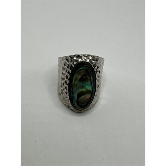 Abalone silver hammered ring size 5 signed 925 CFJ  Thai - Picture 2 of 9